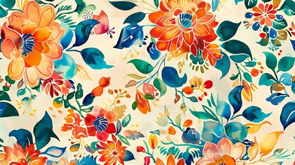 A vibrant floral pattern with a watercolor effect