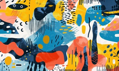 Vibrant and Colorful Abstract Geometric Pattern with Yellow, Blue, and Orange Colors in a Harmonious Composition