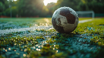 a ball on a green soccer field