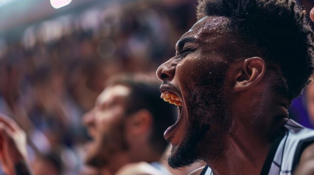 Victorious Basketball Player Celebrating Game-Winning Shot with Teammates