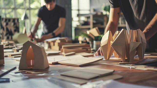 innovative product development concept entrepreneurs prototyping new designs in workshop studio