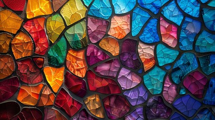 Stained glass effect with vibrant colors and irregular shapes, creating a beautiful and artistic mosaic