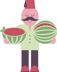 Waiter with watermelon, vector design element