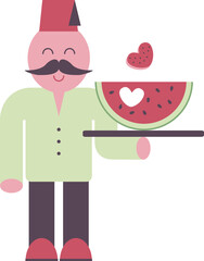 Waiter with watermelon, vector design element