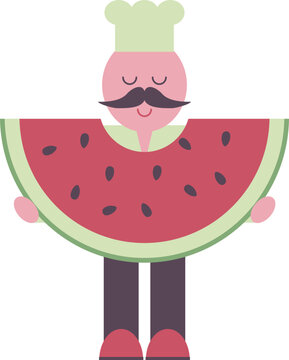 Waiter with watermelon, vector design element