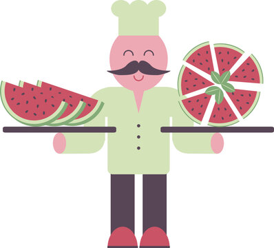 Waiter with watermelon, vector design element