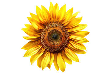 Fototapeta premium A bright yellow sunflower in full bloom stands out against a clean white background