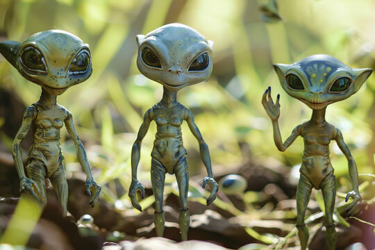 Very modern concept of celebrating UFO day. Cute alliens greeting