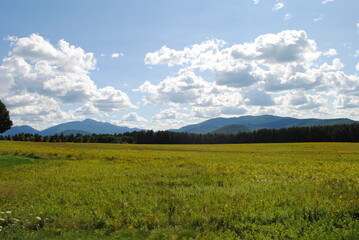 landscape with adirondacks mountains and blue sky