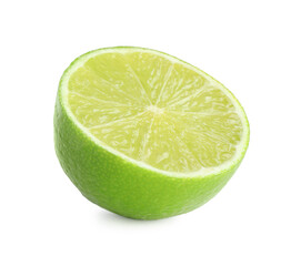 Half of fresh green ripe lime isolated on white