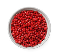 Aromatic spice. Red pepper in bowl isolated on white, top view