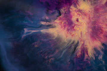 A detailed closeup of a purple and yellow painting set against a dark background, reminiscent of a...