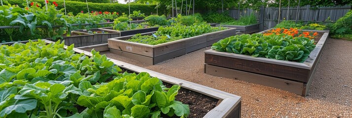 Vegetable garden with a rainwater harvesting system and compost bins