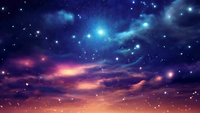 Night sky universe with twinkling stars moving foward starfield