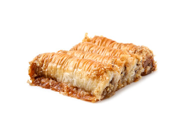 Eastern sweets. Pieces of tasty baklava isolated on white