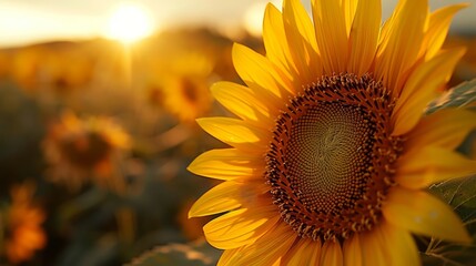 A large yellow sunflower is the main focus of the image