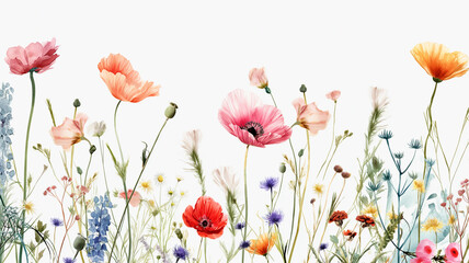 ilustracion estilo acuarelas sobre flores del campo fondo blanco