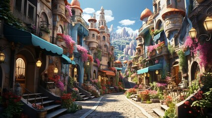 Fototapeta premium Lifestyle Concept, A solo traveler exploring a colorful market in a foreign city. surrealistic Illustration image,