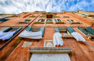 Laundry hanging outside the windows in Venice, Italy