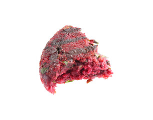 Piece of tasty beetroot cutlet isolated on white. Vegetarian product