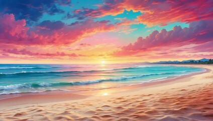 sunset on the beach with colourful sky