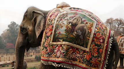Baroque Elephants Enchanting Landscape A Majestic Display of Expression and Wildlife Biodiversity Generative ai