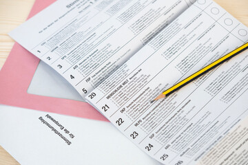 European election ballot paper in German, list of political parties, choosing political...