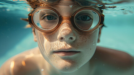 Underwater young boy