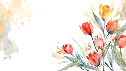 Watercolor tulips on a white background