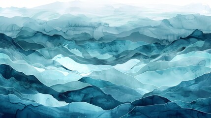 Obraz premium mesmerizing abstract ocean waves in shades of blue and teal watercolor texture illustration