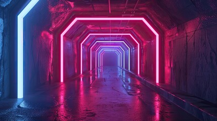 Neon light tunnel. Generative AI