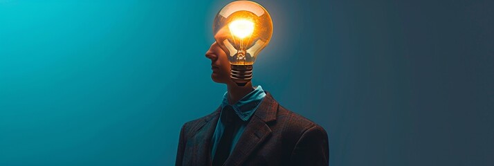 Having bulb instead if head, bright minded person, light bulb head, lamp body idea, strange funky guy