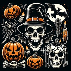 A collection of halloween illustrations color meaning art.
