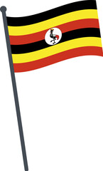 Uganda flag waving on pole. national flag pole transparent.