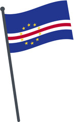 Cape Verde flag waving on pole. national flag pole transparent.