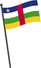 Central African flag waving on pole. national flag pole transparent.