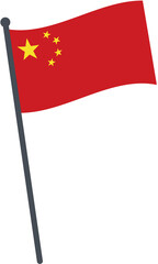 China flag waving on pole. national flag pole transparent.