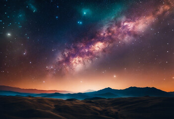 Landscape with the milky way in the sky above the mountains at night