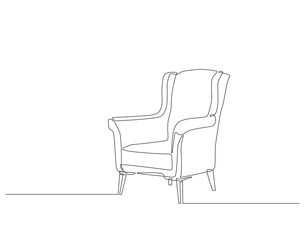 Fototapeta premium Continuous one line drawing of single sofa. One line drawing illustration of armchair. Room interior concept continuous line art. Editable outline.