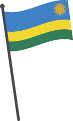 Rwanda flag waving on pole. national flag pole transparent.