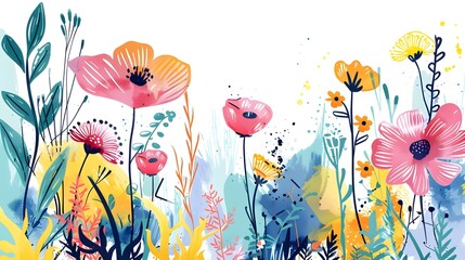 Vibrant Wildflower Scribble with Playful Abstract Designs Generative ai