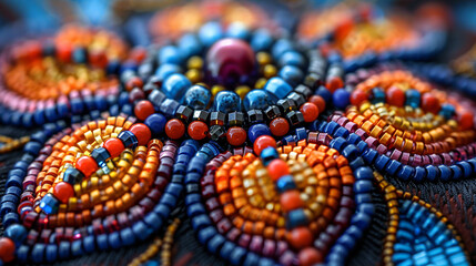 close up of traditional colourful bead work by native Americans, handy crafts,indigenous people
