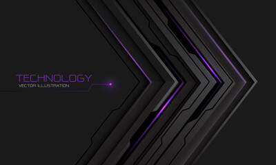 Abstract black metallic circuit purple cyber arrow direction geometric on grey design modern futuristic technology background vector