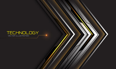 Abstract silver black circuit yellow cyber arrow direction geometric on grey design modern futuristic technology background vector