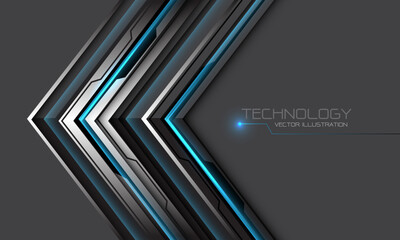 Abstract silver black circuit blue cyber arrow direction geometric on grey design modern futuristic technology background vector