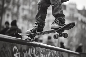 A skateboarder is doing a boardslide on a rail.