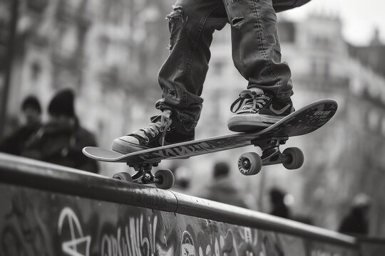 A skateboarder is doing a boardslide on a rail.