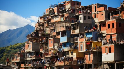 Crowded Residential Buildings in Caracas with Mountainous Backdrop