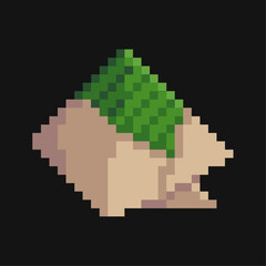 Pixel art illustration of packed Nasi Lemak wrapped in banana leaf and brown paper