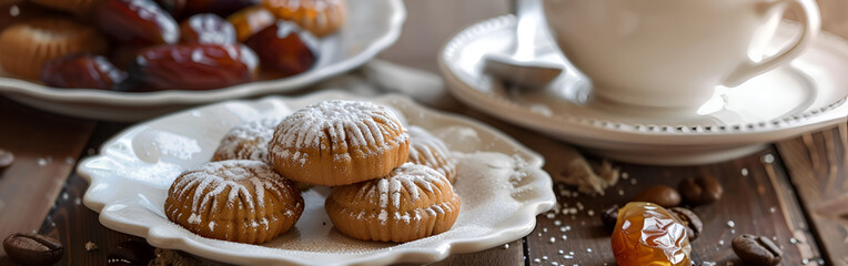 The Traditional Arab Pastry Filled with Dates, Nuts, and Rich Flavors Mediterranean pastry on white background